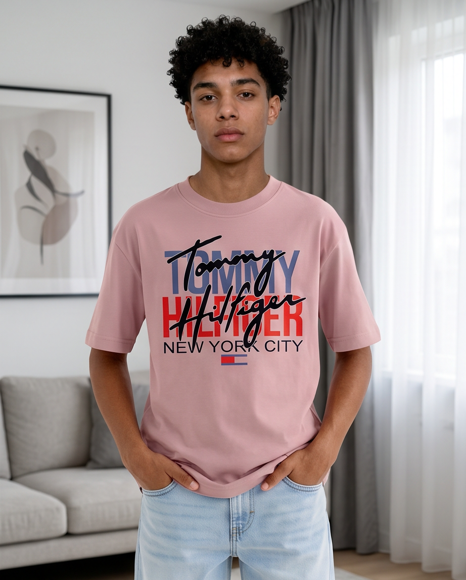 Camiseta Tommy Hilfiger Signature New York City Rosa Palo look interior