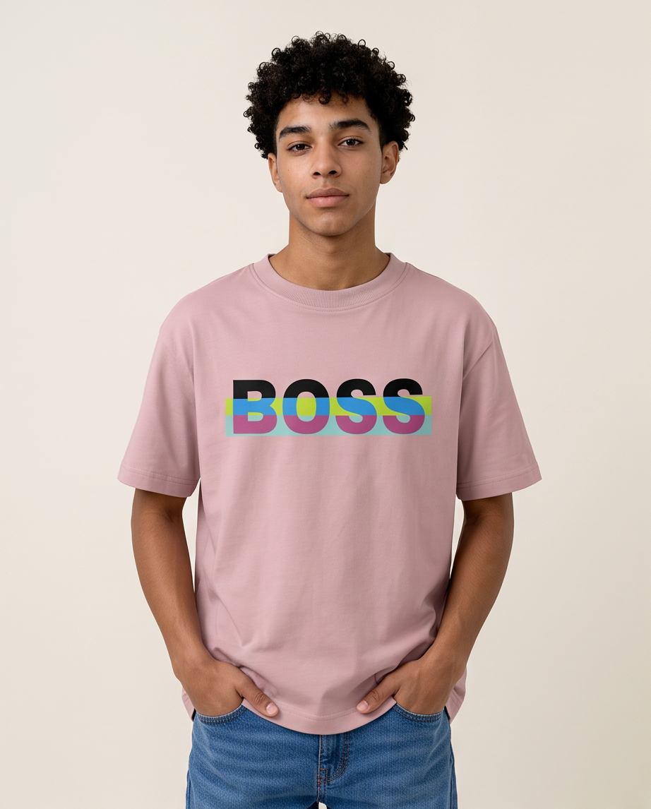 Camiseta Hugo Boss BOSS Multicolor Stripe Rosa Palo look frente