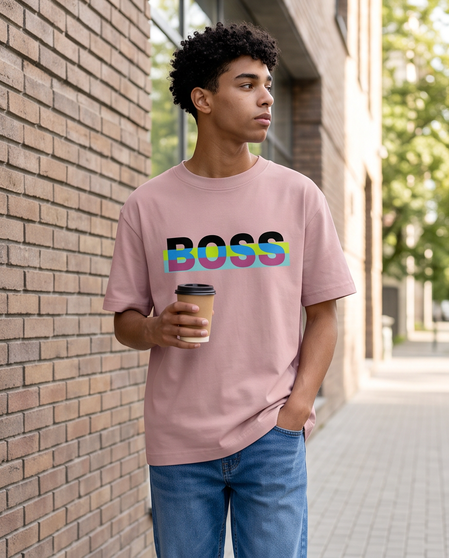 Camiseta Hugo Boss BOSS Multicolor Stripe Rosa Palo look calle