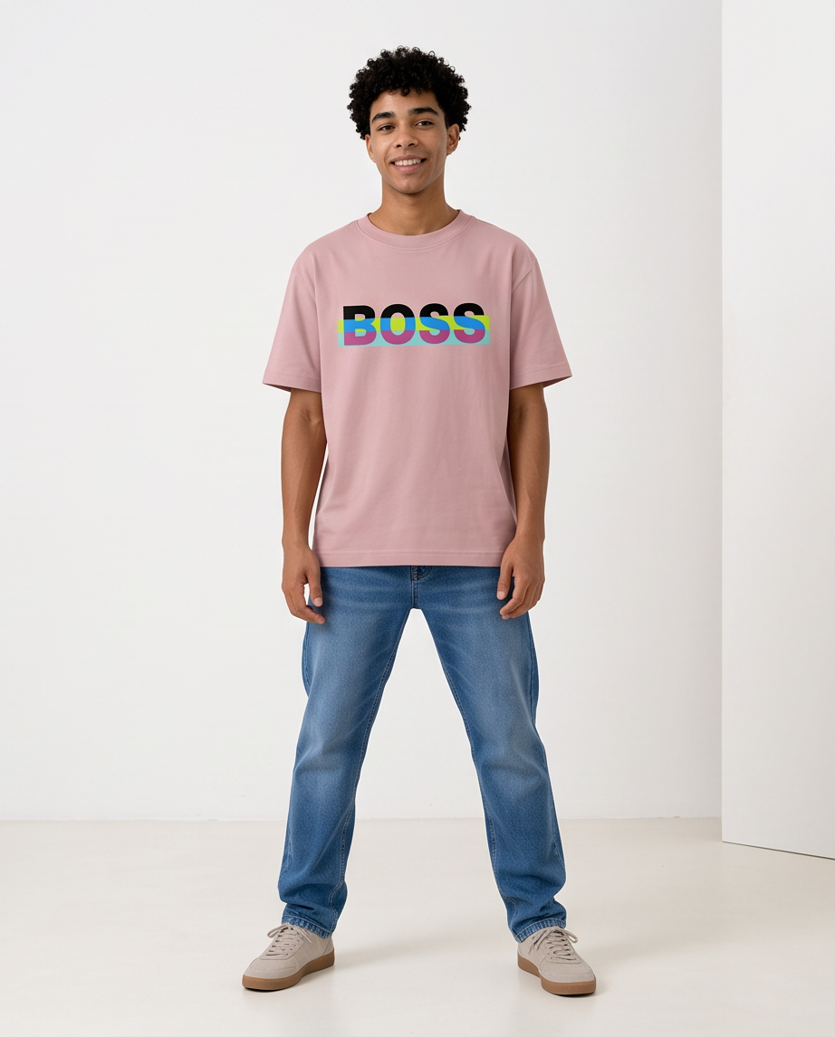 Camiseta Hugo Boss BOSS Multicolor Stripe Rosa Palo look completo