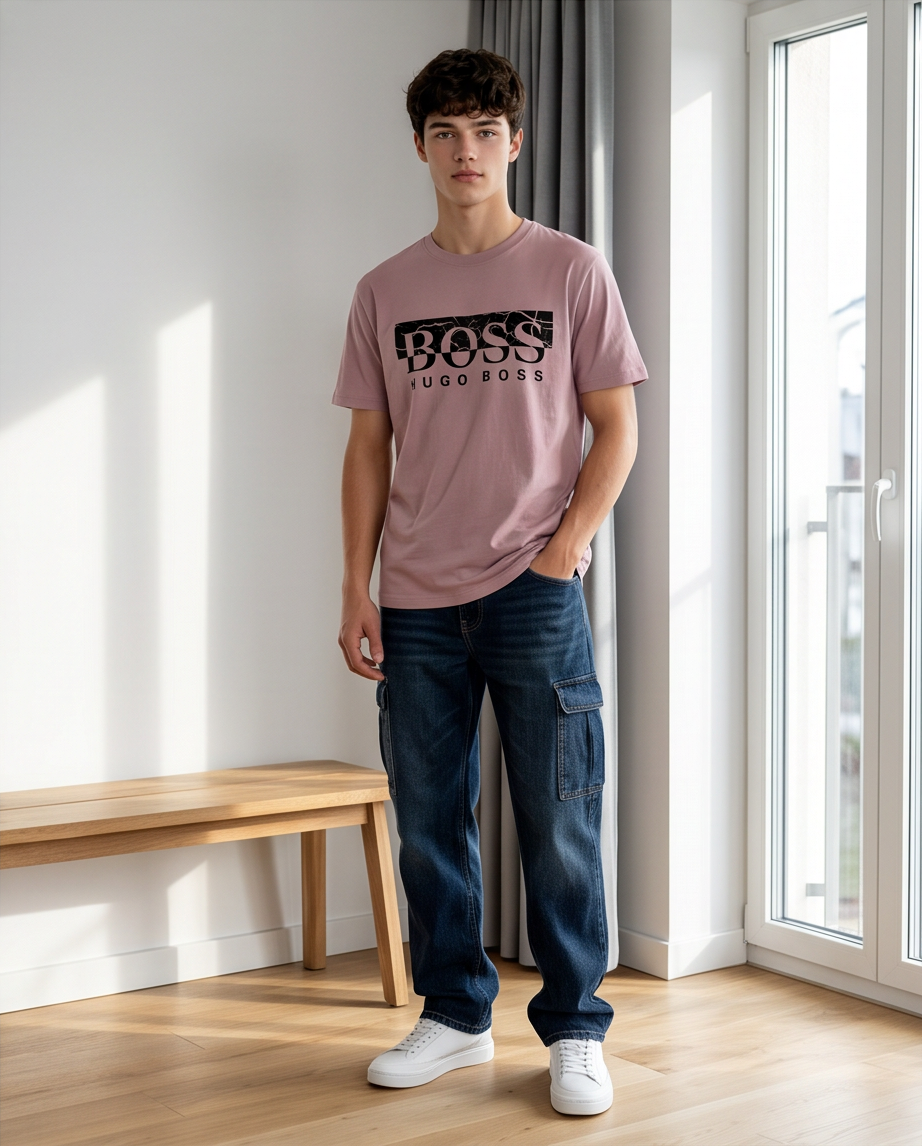 Camiseta Hugo Boss BOSS Marble Cracked Rosa Palo look completo