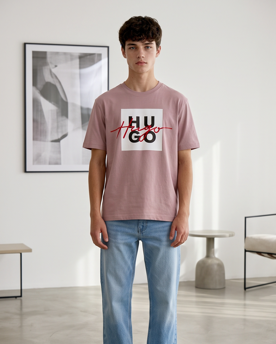 Camiseta Hugo Boss Rosa Palo look frente interior