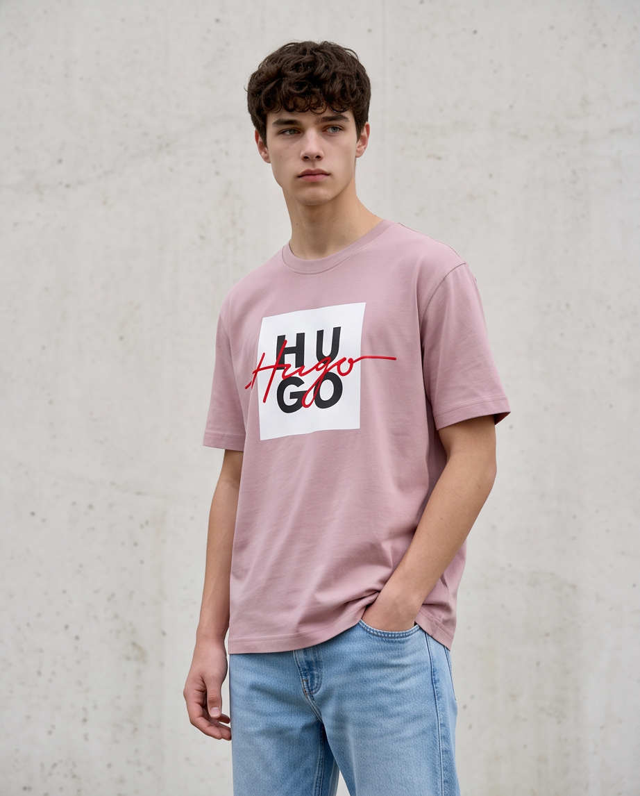 Camiseta Hugo Boss Rosa Palo look urbano lateral
