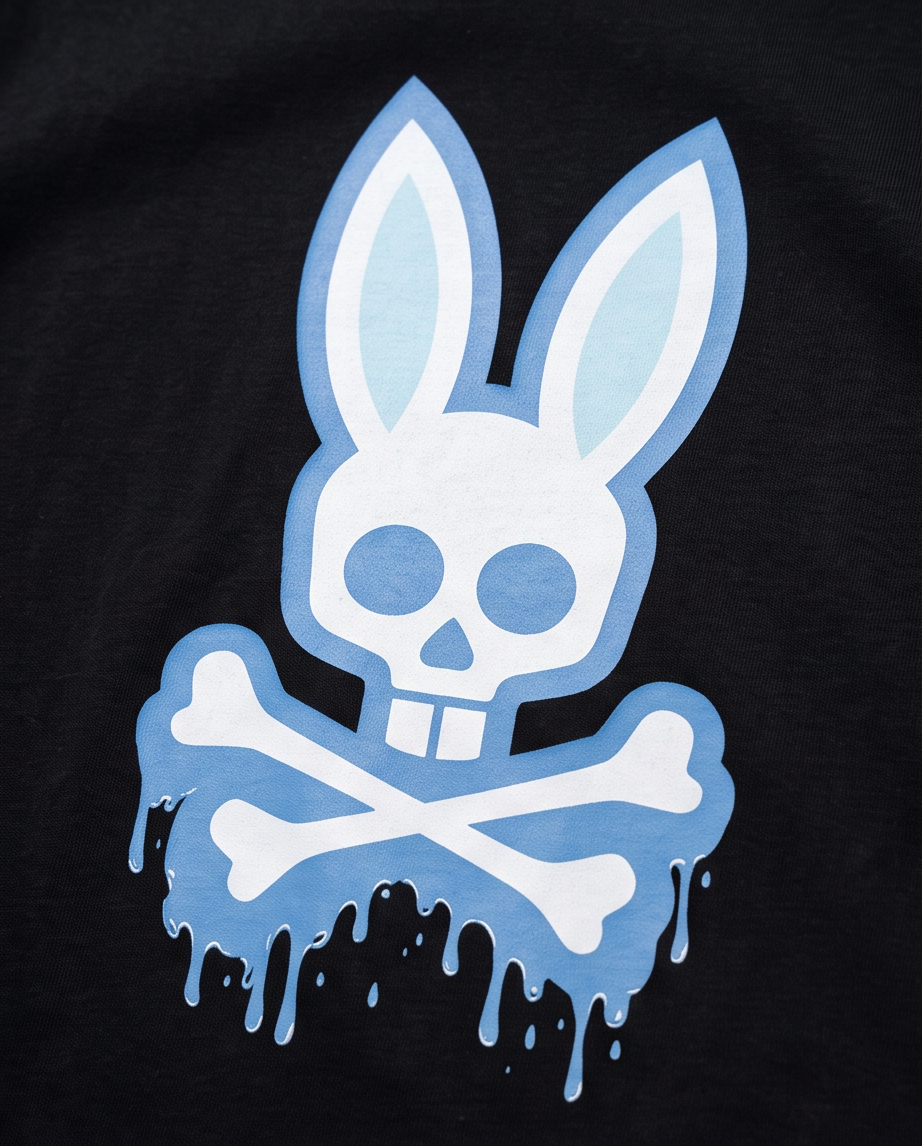 Detalle Skull Bunny drip azul cielo blanco