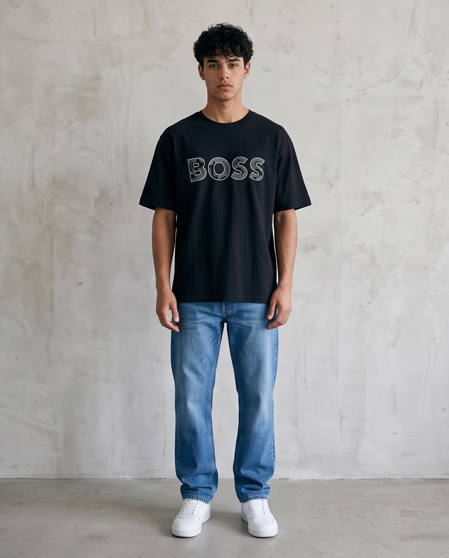 Camiseta Hugo Boss Negro Oversize look urbano