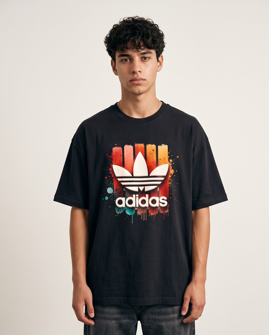 Camiseta Adidas Originals Negro Oversize look frente