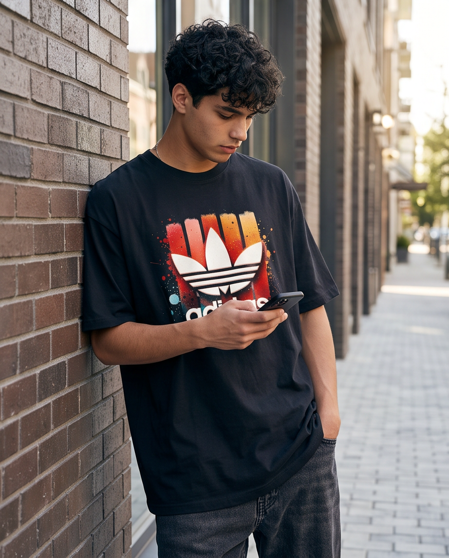 Camiseta Adidas Originals Trefoil Graffiti Splash Negro Oversize look calle