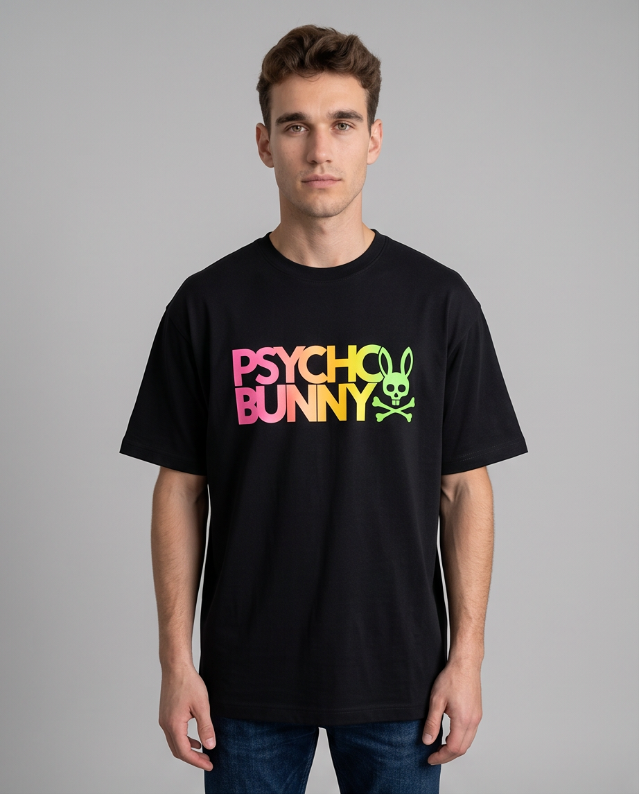 Camiseta Psycho Bunny Negro Oversize look frente
