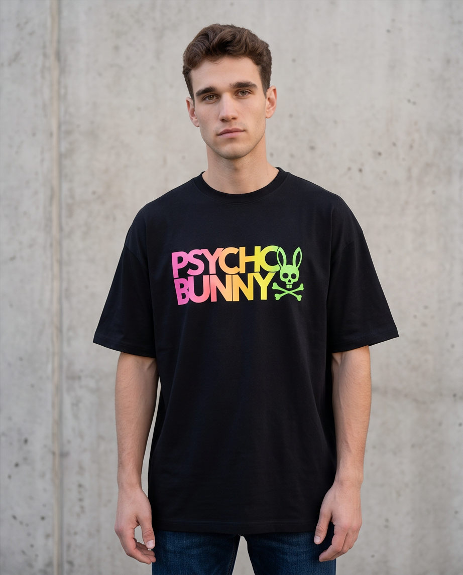 Camiseta Psycho Bunny Negro Oversize look urbano