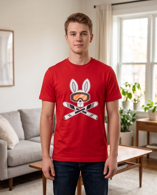 Psycho Bunny Camiseta Alpine Ski Bunny Roja Hombre - Manga Corta Algodón