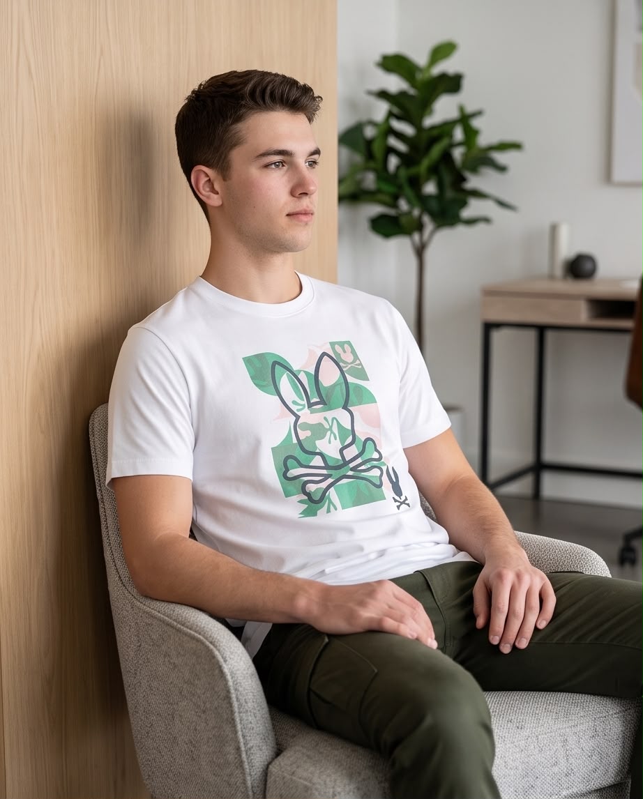 Camiseta Psycho Bunny Camuflaje Verde Rosa Blanca Hombre - Manga Corta Algodón