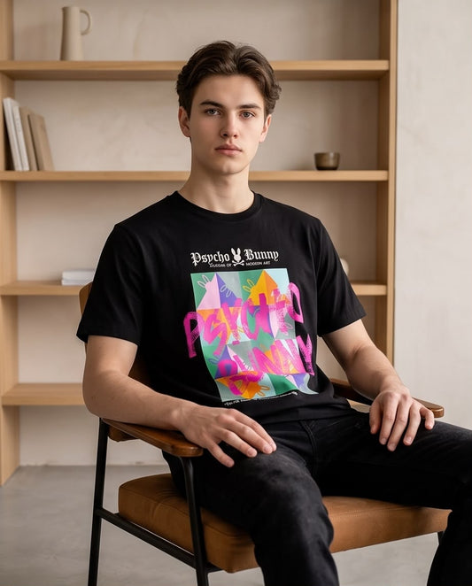 Camiseta Psycho Bunny Museum of Modern Art Negra Hombre - Manga Corta Algodón