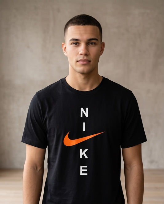Camiseta Nike Swoosh Naranja Negra Hombre - Manga Corta Algodón