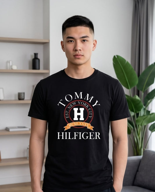 Camiseta Tommy Hilfiger Emblema Crest New York Negra Hombre - Manga Corta Algodón