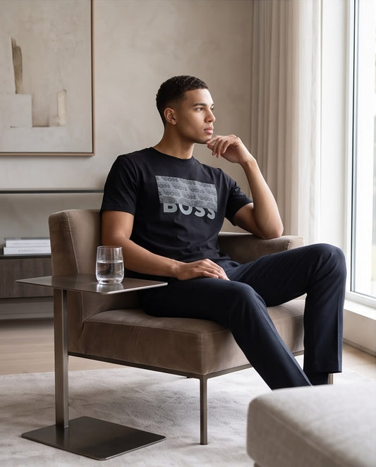 Camiseta Hugo Boss Logo Tono sobre Tono Negra Hombre - Manga Corta Algodón
