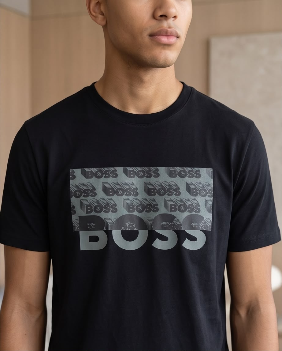 Camiseta Hugo Boss Logo Tono sobre Tono Negra Hombre - Manga Corta Algodón