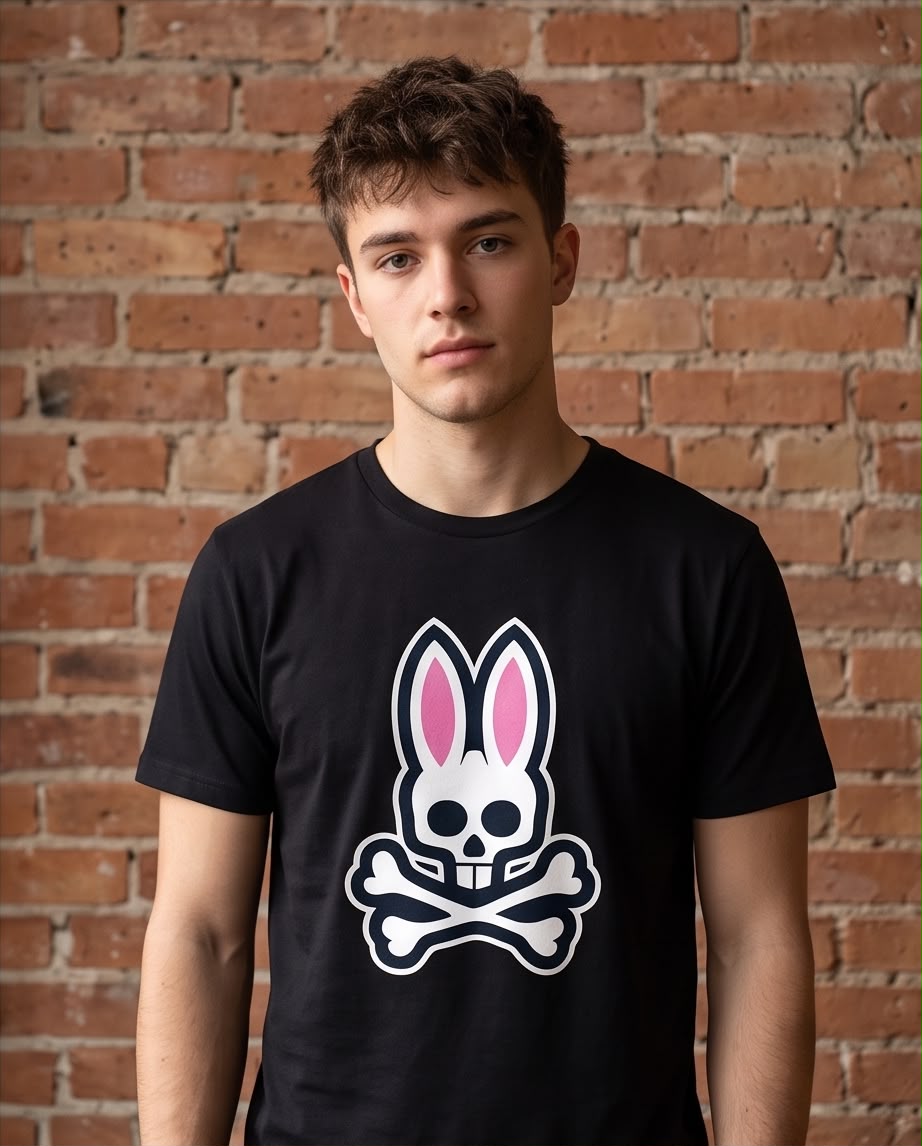 Camiseta Psycho Bunny Logo Clasico Blanco Negra Hombre - Manga Corta Algodón
