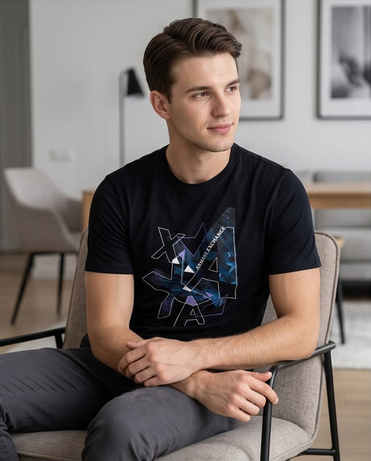 Camiseta Armani Exchange Logo AX Cristal Abstracto Negra Hombre - Manga Corta Algodón