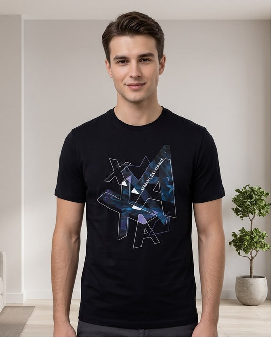 Camiseta Armani Exchange Logo AX Cristal Abstracto Negra Hombre - Manga Corta Algodón