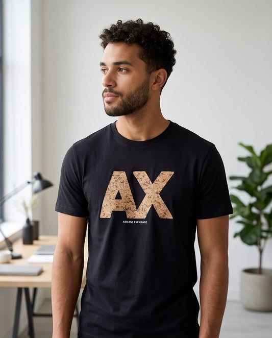 Camiseta Armani Exchange Logo AX Camuflado Negra Hombre - Manga Corta Algodón