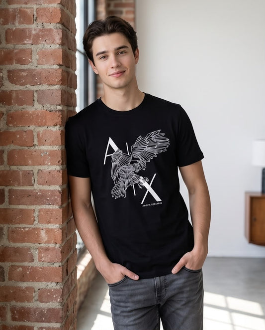 Camiseta Armani Exchange Logo AX Aguila Lineal Negra Hombre - Manga Corta Algodón