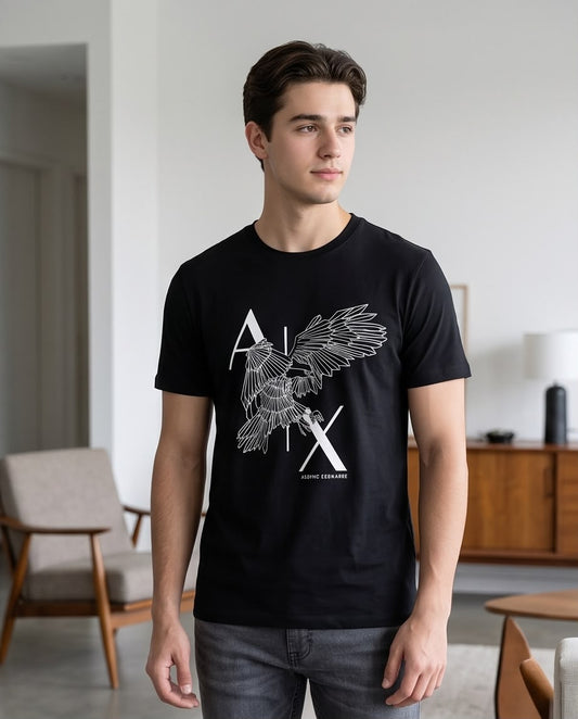 Camiseta Armani Exchange Logo AX Aguila Lineal Negra Hombre - Manga Corta Algodón