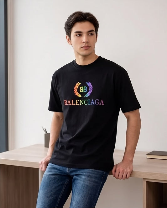 Camiseta Balenciaga Logo BB Laurel Multicolor Negra Hombre - Manga Corta Algodón