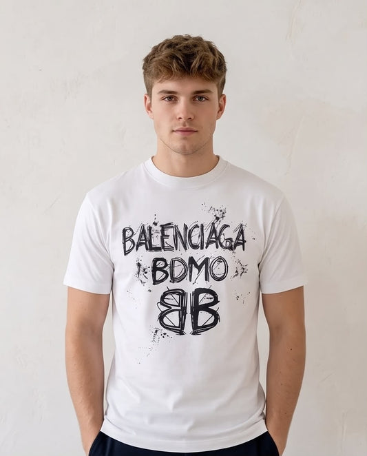 Camiseta Balenciaga Logo Grunge BB Blanca Hombre - Manga Corta Algodón