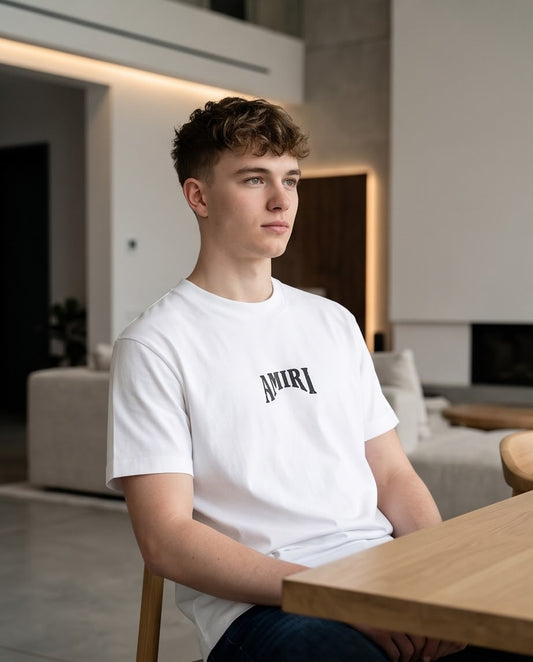 Camiseta Amiri Logo Minimalista Centro Blanca Hombre - Manga Corta Algodón