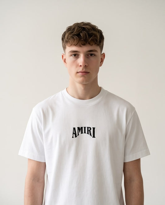 Camiseta Amiri Logo Minimalista Centro Blanca Hombre - Manga Corta Algodón