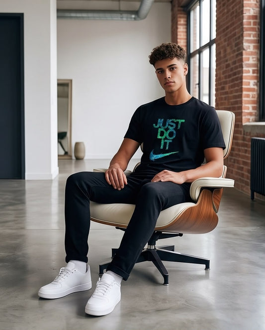 Camiseta Nike Just Do It Turquesa Negra Hombre - Manga Corta Algodón