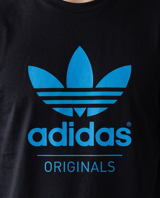 Camiseta Adidas Originals Trebol Azul Negra Hombre - Manga Corta Algodón