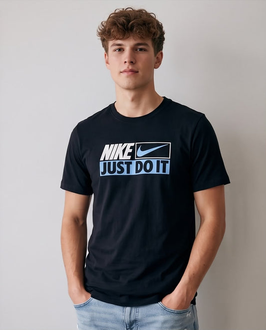 Camiseta Nike Just Do It Azul Negra Hombre - Manga Corta Algodón