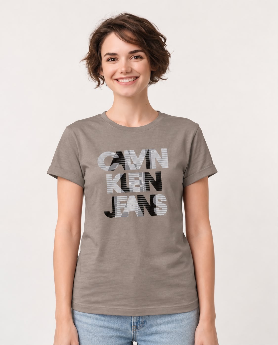 Camiseta Mujer Calvin Klein Jeans Letras Rayadas Verde Cromo