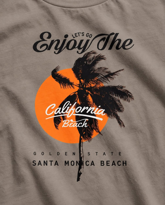 Camiseta Mujer California Beach Palmera y Sol Verde Cromo