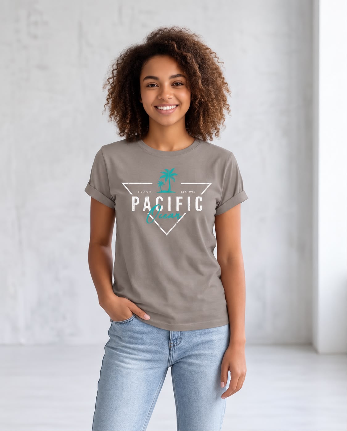 Camiseta Mujer Pacific Ocean Palmeras Verde Cromo