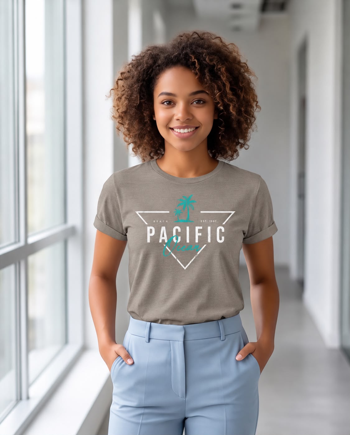 Camiseta Mujer Pacific Ocean Palmeras Verde Cromo