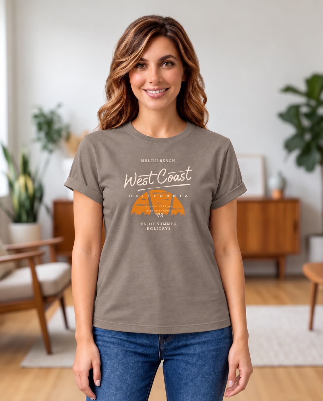 Camiseta Mujer Malibu Beach West Coast Atardecer Verde Cromo