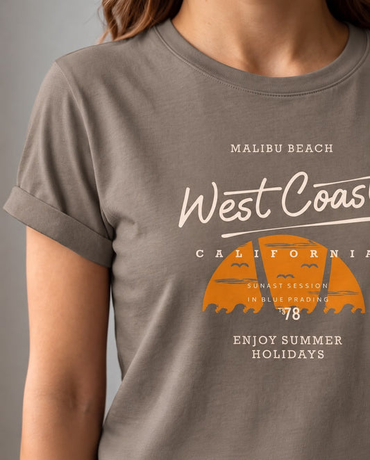 Camiseta Mujer Malibu Beach West Coast Atardecer Verde Cromo