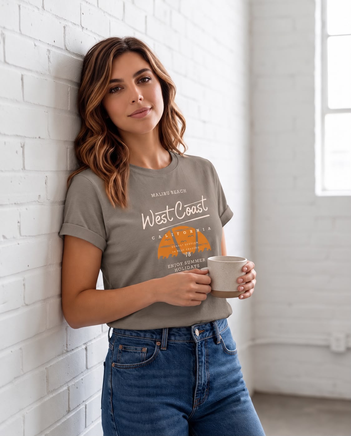 Camiseta Mujer Malibu Beach West Coast Atardecer Verde Cromo