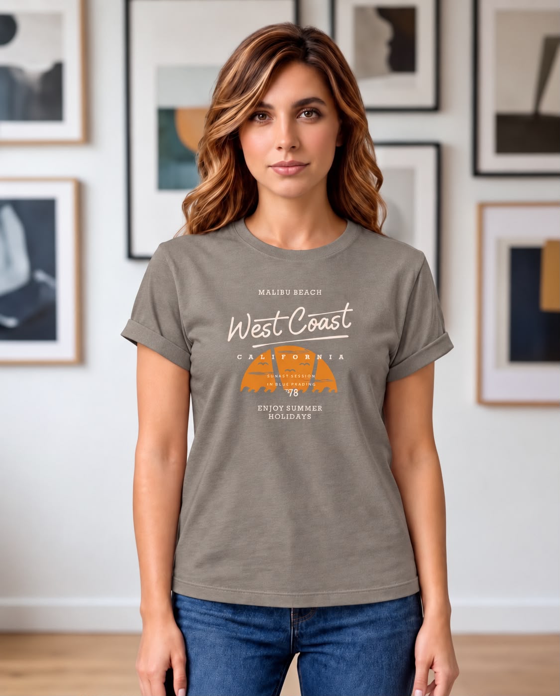 Camiseta Mujer Malibu Beach West Coast Atardecer Verde Cromo