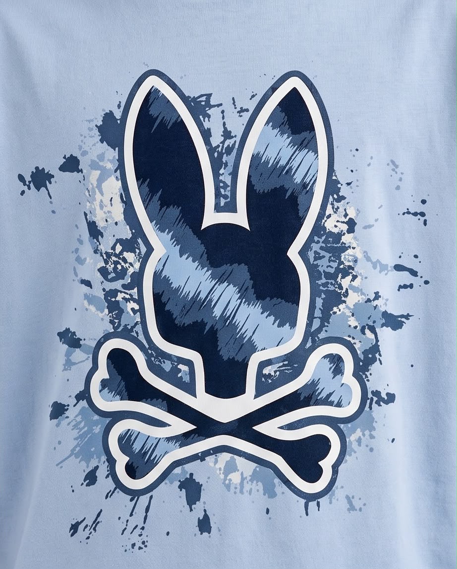 Camiseta Psycho Bunny Splatter Logo Azul Cielo Niño
