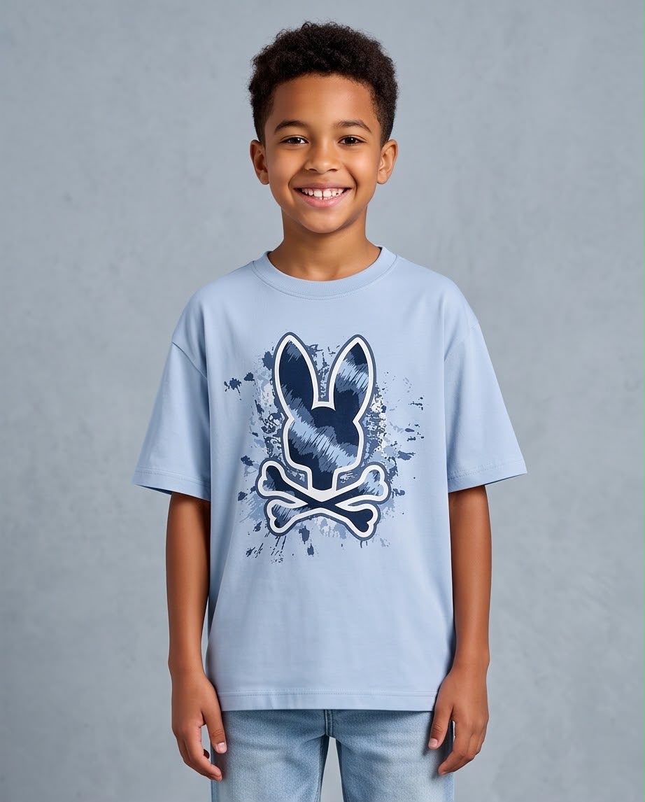 Detalle estampado Psycho Bunny Splatter Azul Cielo