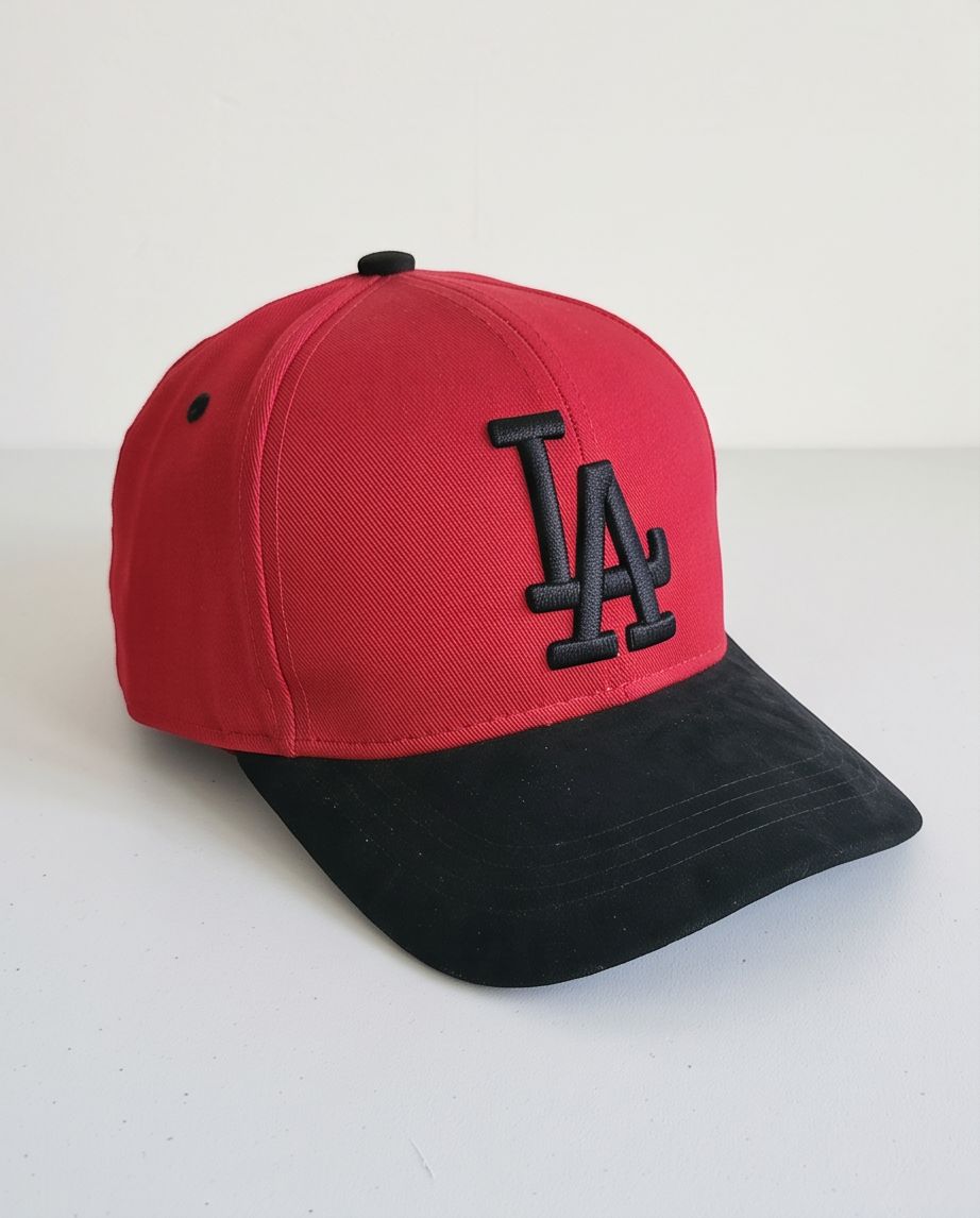 Gorra New Era 59FIFTY LA Dodgers Rojo Negro vista tres cuartos