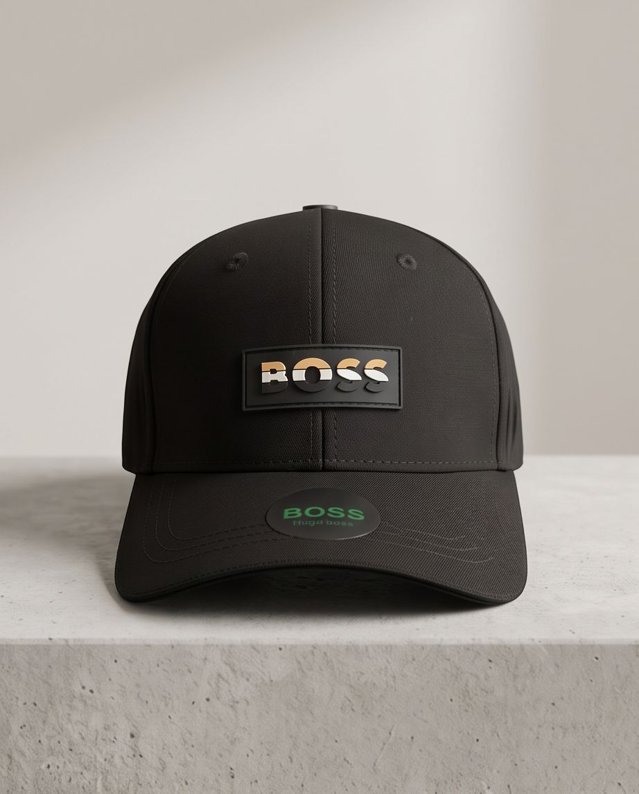 Gorra Hugo Boss Gold Tricolor detalle parche PVC dorado