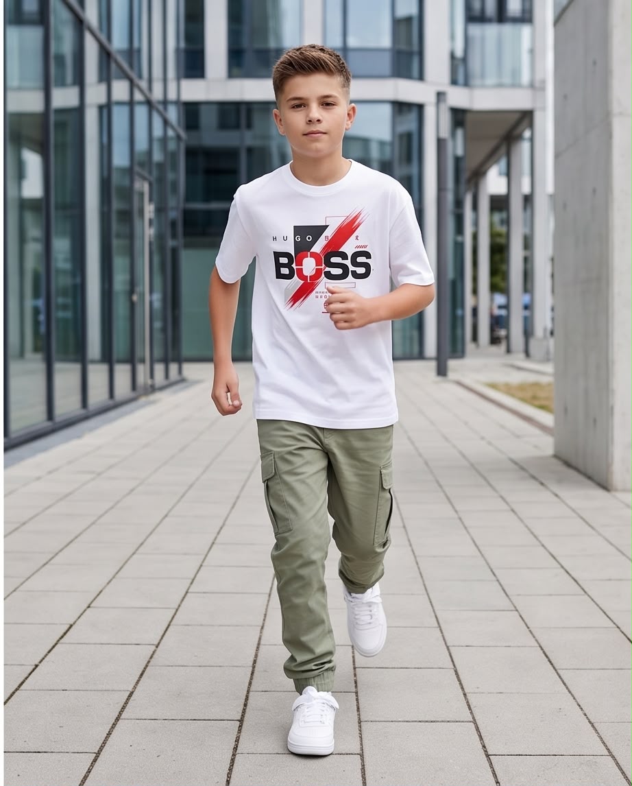 Camiseta Hugo Boss Niños BOSS MCMXXIV Blanca - Lifestyle cuerpo completo caminando