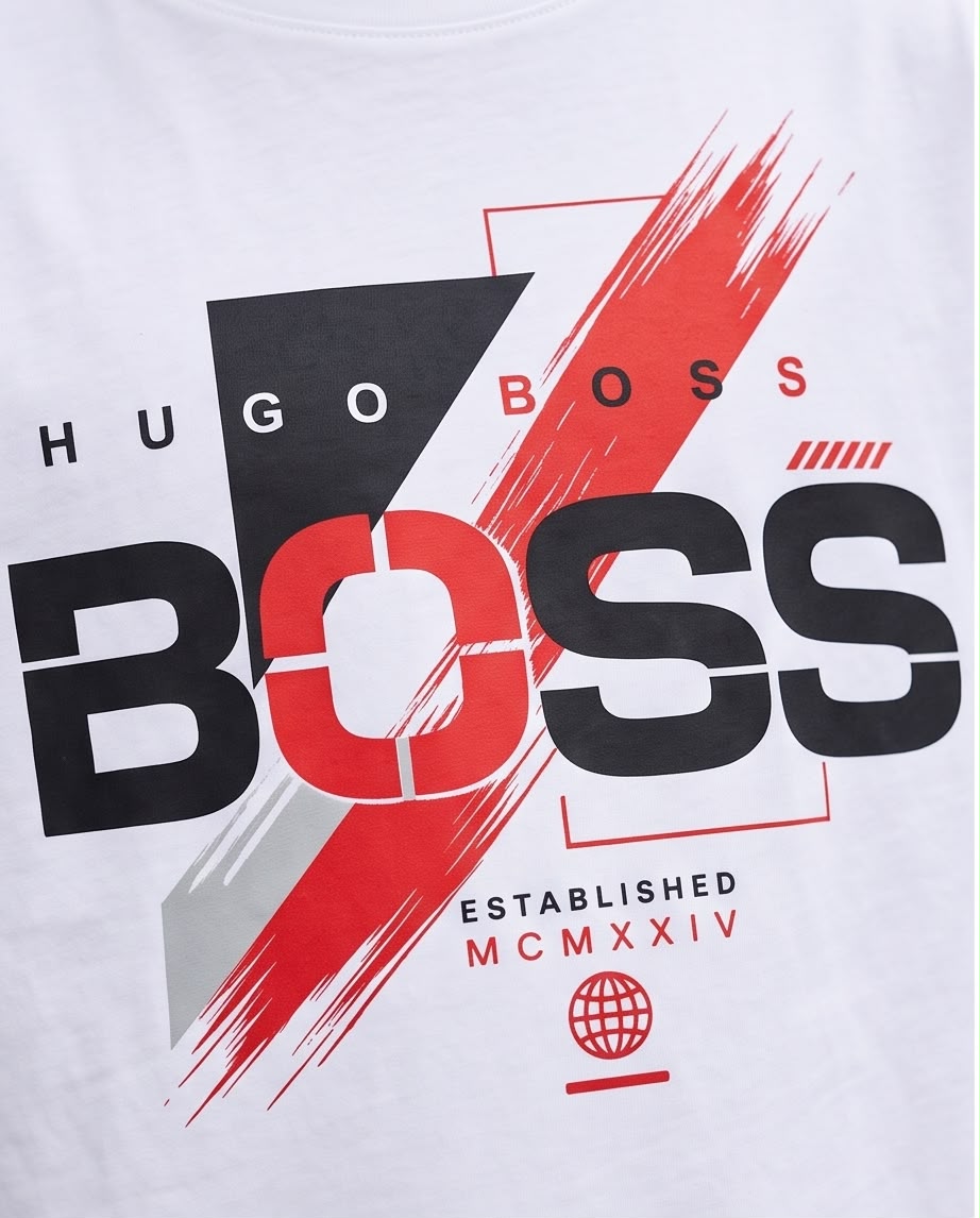 Camiseta Hugo Boss Niños BOSS MCMXXIV Blanca - Detalle gráfico frontal