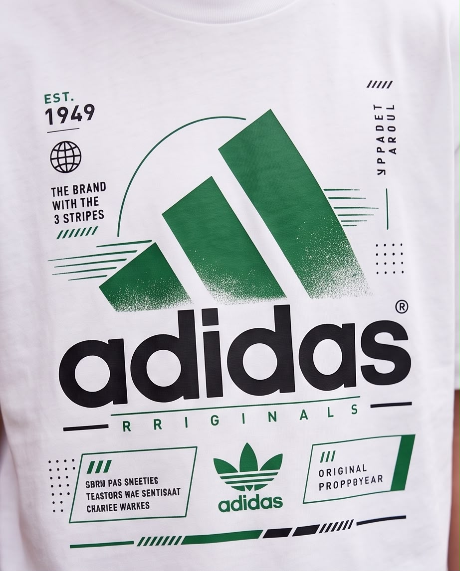 Camiseta Adidas Originals Niños EST. 1949 Blanca - Detalle gráfico frontal