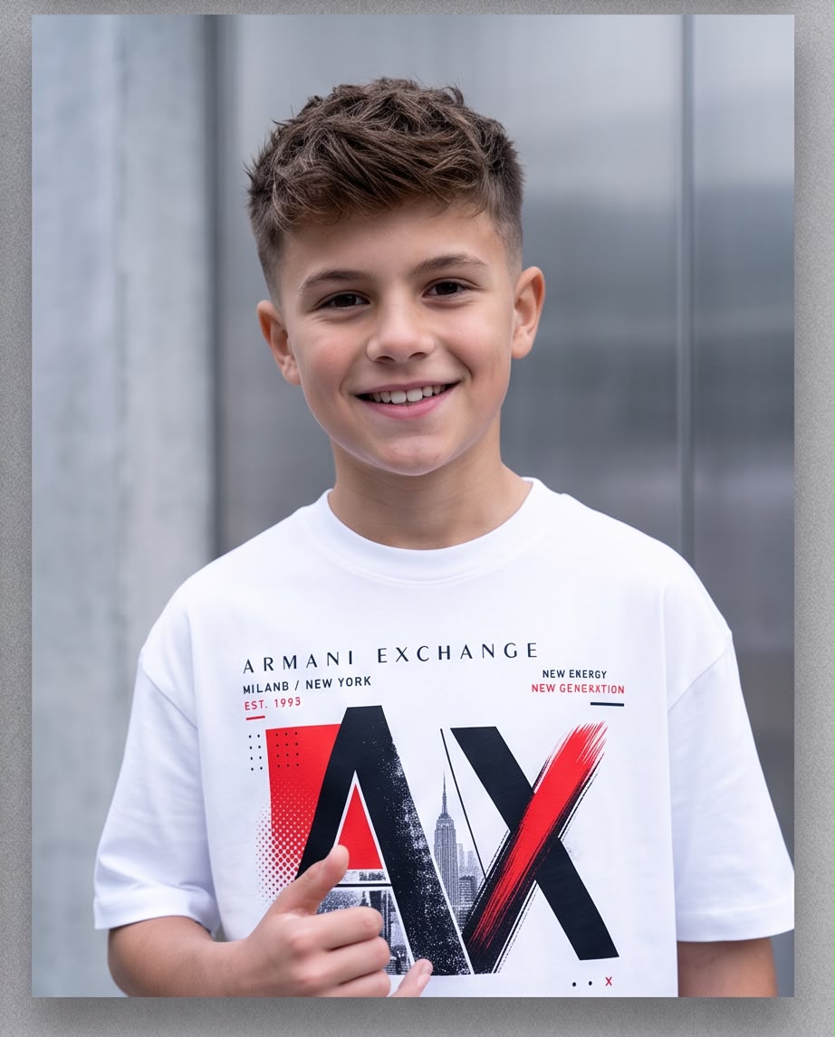 Camiseta Armani Exchange Niños AX Blanca - Detalle gráfico frontal