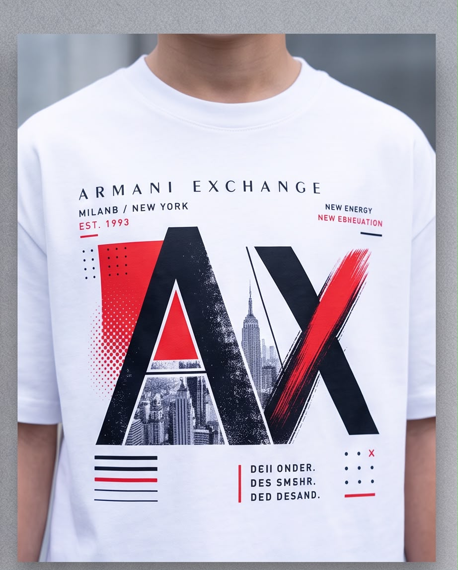 Camiseta Armani Exchange Niños AX Blanca - Lifestyle frontal fondo gris